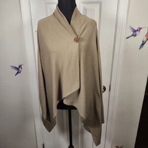 Bobeau Taupe Asymmetrical One-Button Wrap Cardigan S